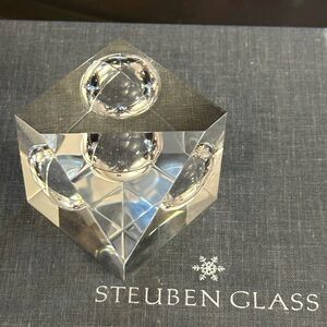 Steuben Glass Dimpled Cube Paperweight Like New w/box